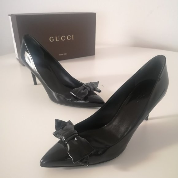 Gucci Leather Vernice Crystal Black Heels - Picture 1 of 6